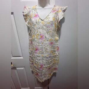 Joie Pink and Yellow linen Sundress with Flutter Sleeves
